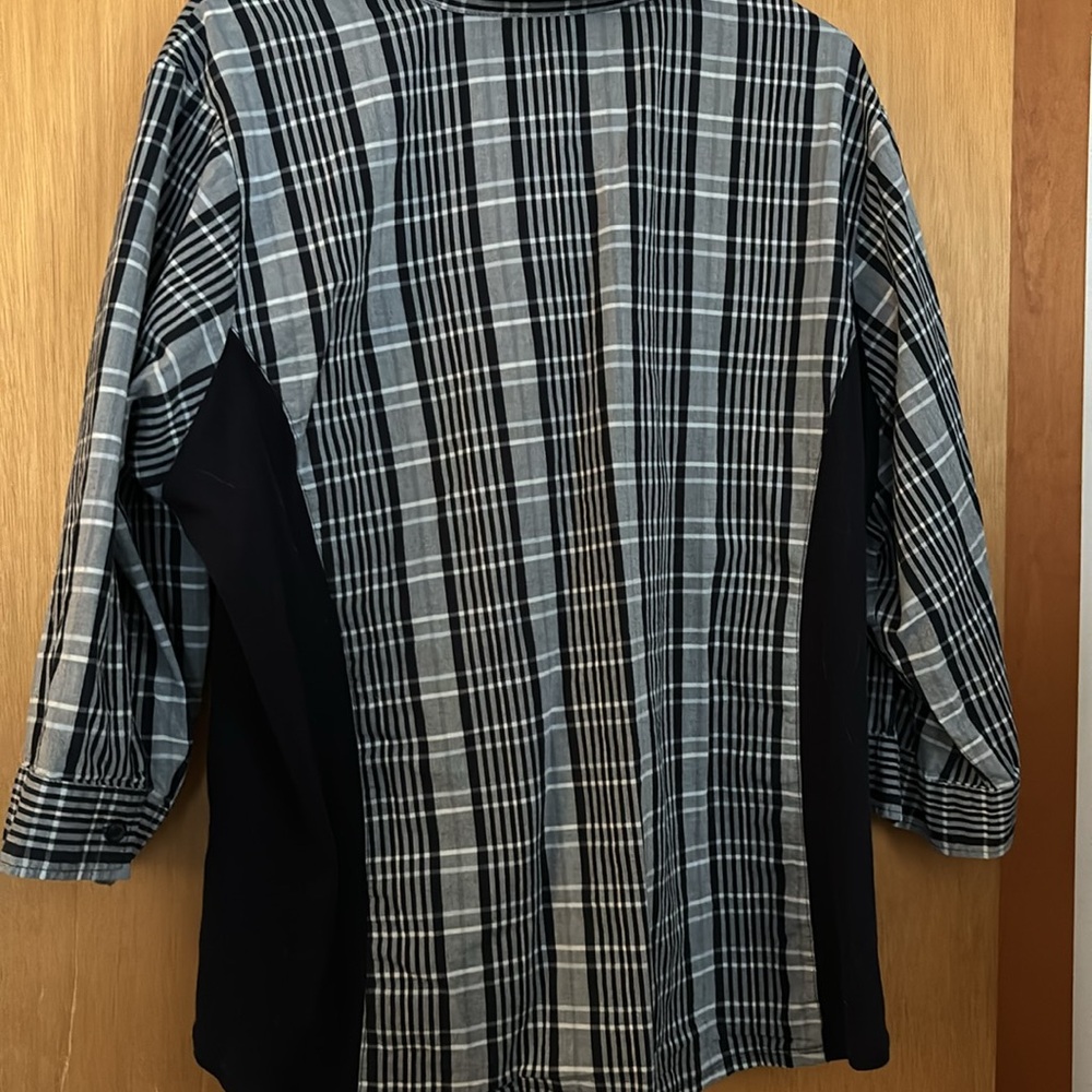 Cj Banks Button Down Blouse With Solid And Plaid … - image 6